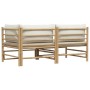 Set de muebles de jardín 2 piezas bambú y cojines blanco crema