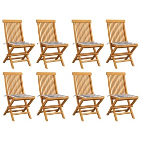 Sillas de jardín 8 uds teca maciza y cojines a cuadros grises de , Sillas de jardín - Ref: Foro24-3072931, Precio: 468,96 €