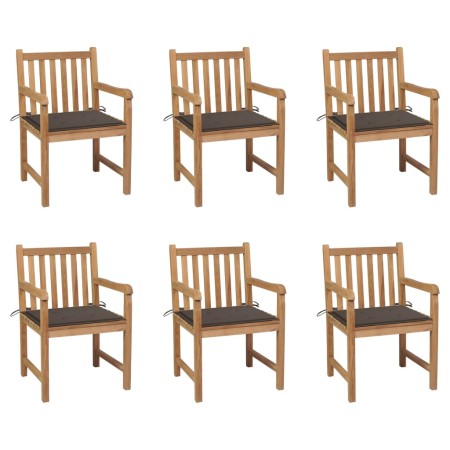 Sillas de jardín 6 uds madera maciza de teca cojines gris taupé by , Garden chairs - Ref: Foro24-3073039, Price: 919,39 €, Di...