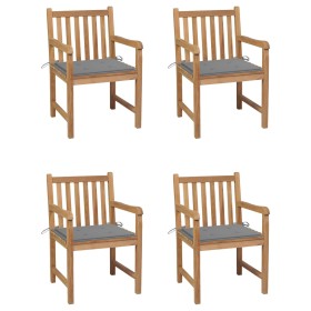 Sillas de jardín 4 uds madera maciza de teca con cojines grises von , Gartenstühle - Ref: Foro24-3073005, Preis: 623,16 €, Ra...