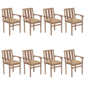 Sillas de jardín apilables 8 uds madera maciza teca con cojines de , Sillas de jardín - Ref: Foro24-3073451, Precio: 1,00 €