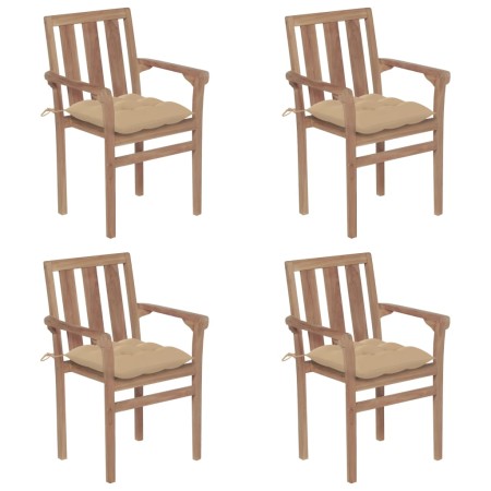 Sillas de jardín apilables 4 uds madera maciza teca con cojines von , Gartenstühle - Ref: Foro24-3073397, Preis: 501,92 €, Ra...