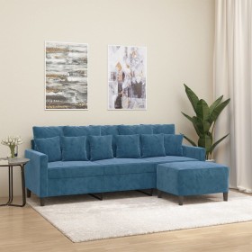 Sofá de 3 plazas con taburete de terciopelo azul 180 cm von , Sofas - Ref: Foro24-3201116, Preis: 344,23 €, Rabatt: %