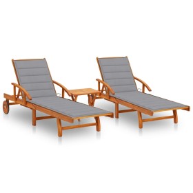 Tumbonas con mesa y cojines 2 uds madera maciza de acacia by , Loungers - Ref: Foro24-3077346, Price: 450,79 €, Discount: %