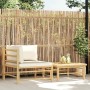 Set de muebles de jardín 2 piezas bambú y cojines blanco crema