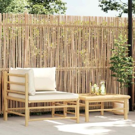 Set de muebles de jardín 2 piezas bambú y cojines blanco crema