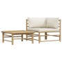 Set de muebles de jardín 2 piezas bambú y cojines blanco crema