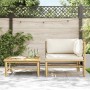 Set de muebles de jardín 2 piezas bambú y cojines blanco crema