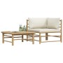 Set de muebles de jardín 2 piezas bambú y cojines blanco crema