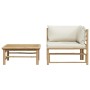 Set de muebles de jardín 2 piezas bambú y cojines blanco crema