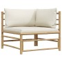 Set de muebles de jardín 2 piezas bambú y cojines blanco crema