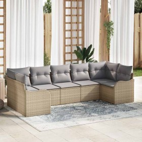 Conjunto de sofá de jardín con cojín 7 pcs Beige Poliratán
