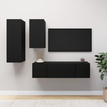 Set de muebles de salón TV 4 piezas madera ingeniería negro de , Muebles TV - Ref: Foro24-3078836, Precio: 140,30 €, Descuent...
