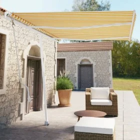 Automatic yellow and white freestanding awning 350x250 cm by vidaXL, Awnings - Ref: Foro24-3069528, Price: 437,03 €, Discount: %