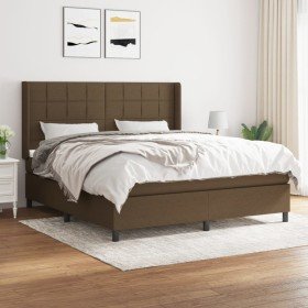 Cama box spring con colchón tela marrón oscuro 160x200 cm en Camas y somieres | Comprar online en Foro24