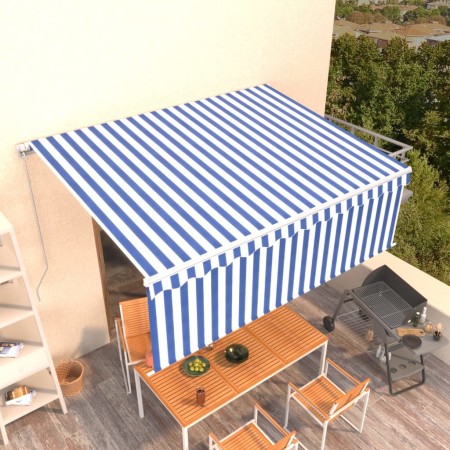 Toldo retráctil manual con persiana azul y blanco 4x3 m