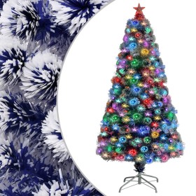 Árbol de Navidad artificial LED fibra óptica blanco azul 120 cm