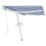 Automatic awning LED wind sensor blue and white 350x250 cm by vidaXL, Awnings - Ref: Foro24-3069531, Price: 590,67 €, Discoun...