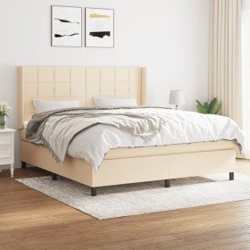 Cama box spring con colchón tela color crema 180x200 cm en Camas y somieres | Comprar online en Foro24