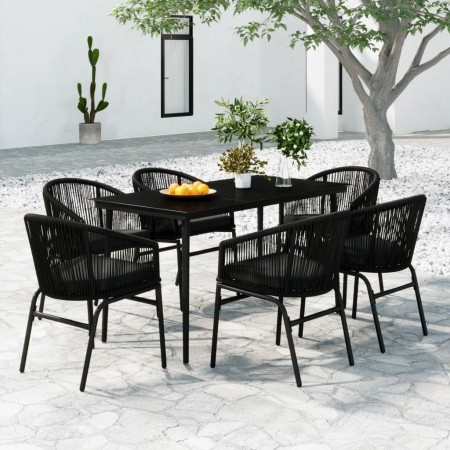 Juego de comedor para jardín 7 piezas negro