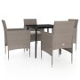 Juego de comedor de jardín 5 piezas con cojines beige y negro
