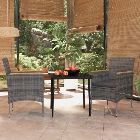 Juego de comedor de jardín 3 piezas con cojines gris y negro by , Garden sets - Ref: Foro24-3099347, Price: 254,95 €, Discoun...