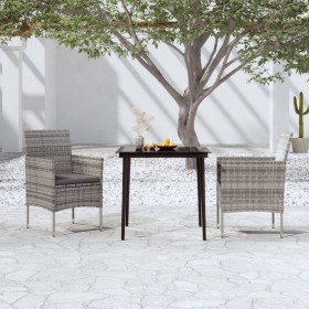 Juego de comedor de jardín 3 piezas con cojines gris y negro de , Conjuntos de jardín - Ref: Foro24-3099311, Precio: 213,04 €