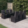 Juego de comedor de jardín 7 piezas con cojines negro