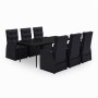 Juego de comedor de jardín 7 piezas con cojines negro