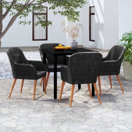 Juego de comedor de jardín 5 piezas con cojines negro von , Gartensets - Ref: Foro24-3099506, Preis: 490,00 €, Rabatt: %