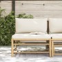 Sofá central para jardín bambú con cojines blanco crema