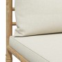 Sofá central para jardín bambú con cojines blanco crema