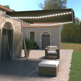 Toldo manual retráctil con LED gris antracita 400x350 cm