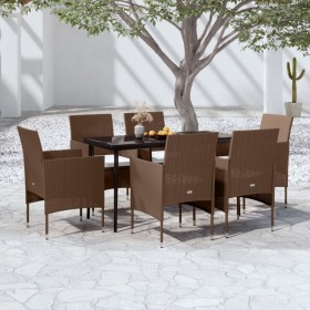 Juego de comedor de jardín 7 piezas con cojines marrón y negro de , Conjuntos de jardín - Ref: Foro24-3099326, Precio: 494,58...