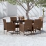 Juego de comedor de jardín 7 piezas con cojines marrón y negro