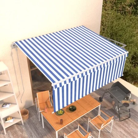 Automatic retractable awning with blue and white blinds 4x3 m by vidaXL, Awnings - Ref: Foro24-3069306, Price: 723,02 €, Disc...