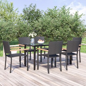 Juego de comedor de jardín 7 piezas ratán sintético negro de , Conjuntos de jardín - Ref: Foro24-3156681, Precio: 465,50 €, D...