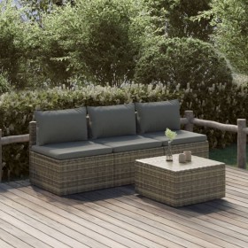 Set de muebles de jardín 4 pzas y cojines ratán sintético gris de , Conjuntos de jardín - Ref: Foro24-3157368, Precio: 355,95...