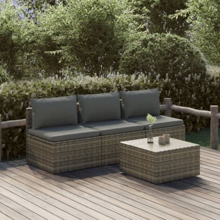 Set de muebles de jardín 4 pzas y cojines ratán sintético gris de , Conjuntos de jardín - Ref: Foro24-3157368, Precio: 355,95...