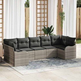 Conjunto de sofá de jardín con cojín 7 pcs Gris claro Poliratán