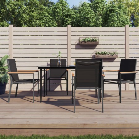 Juego de comedor para jardín 5 piezas acero y textilene negro by , Garden sets - Ref: Foro24-3187035, Price: 324,20 €, Discou...