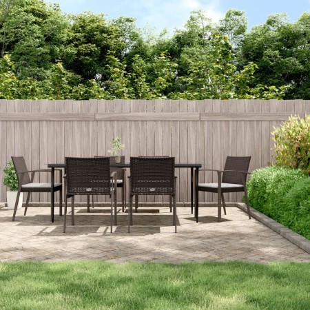 Juego comedor jardín 7 piezas y cojines ratán sintético y acero by , Garden sets - Ref: Foro24-3186981, Price: 645,11 €, Disc...