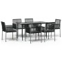 Set comedor jardín 7 pzas y cojines acero ratán sintético negro
