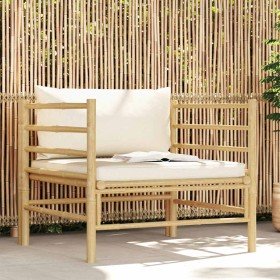 Sofá de jardín de bambú con cojines blanco crema Sofá de jardín de bambú con cojines blanco crema