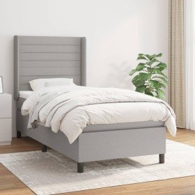 Cama box spring con colchón tela gris claro 90x200 cm Cama box spring con colchón tela gris claro 90x200 cm