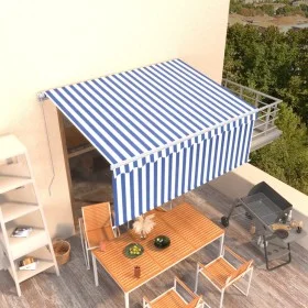 Manual retractable awning with blue and white blind 3x2.5 m by vidaXL, Awnings - Ref: Foro24-3069256, Price: 243,90 €, Discou...