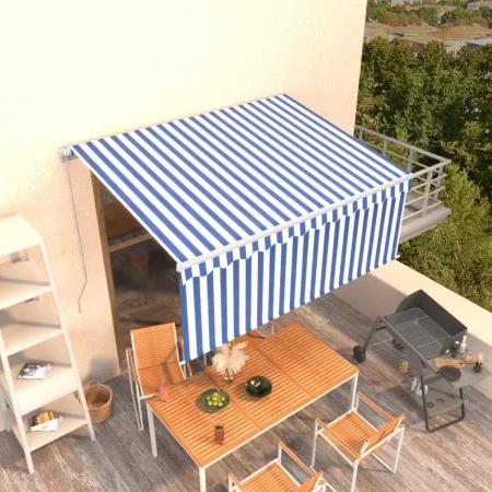Manual retractable awning with blue and white blind 3x2.5 m by vidaXL, Awnings - Ref: Foro24-3069256, Price: 243,90 €, Discou...