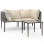 Set de muebles de jardín 3 pzas y cojines ratán sintético gris