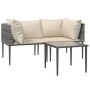 Set de muebles de jardín 3 pzas y cojines ratán sintético gris