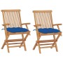 Sillas de jardín 2 uds madera maciza de teca con cojines azules von , Gartenstühle - Ref: Foro24-3062512, Preis: 202,08 €, Ra...